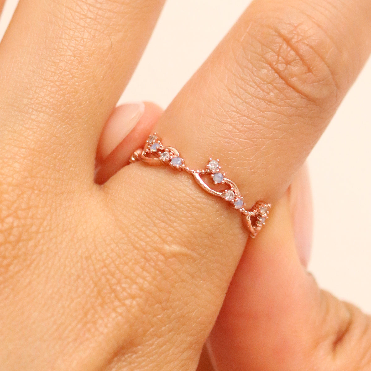 Wavy Moonstone & Cubic Ring